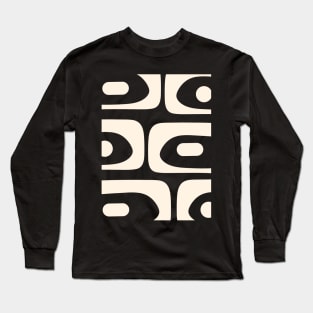 Mid Century Modern Piquet Minimalist Abstract Pattern in Black and Almond Cream Long Sleeve T-Shirt